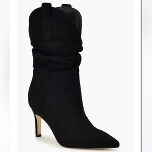Nine West Gonda Slouch Black Heeled Boots with Pointed Toe